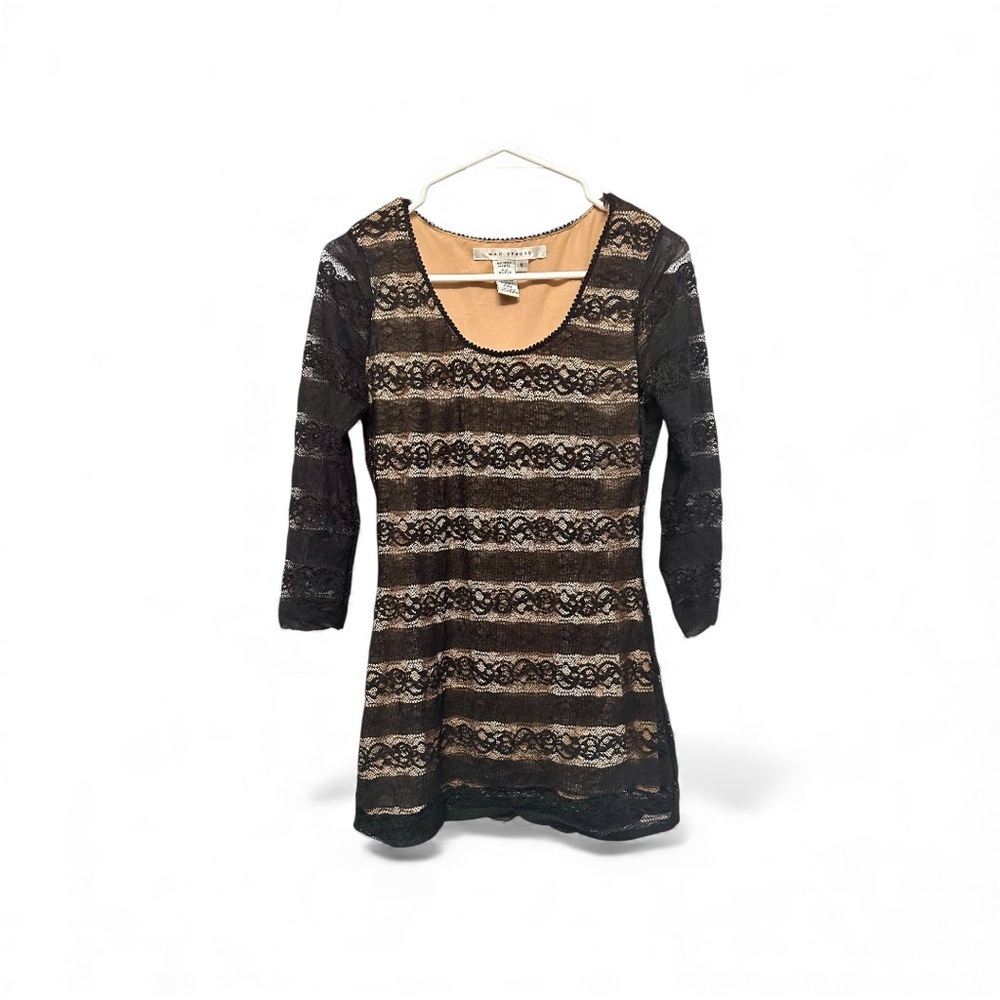 Max Studio Tan Nylon & Black Lace Top Small